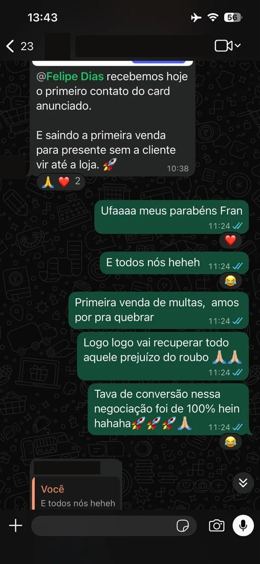 Primeira venda saindo do card anunciado, com taxa de conversao de 100 por cento na negociacao