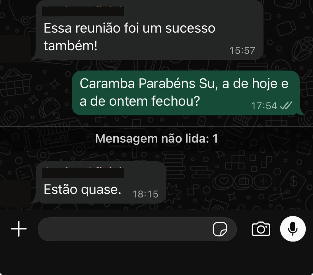 Cliente relata que a reuniao comercial foi um sucesso e que os fechamentos estao proximos