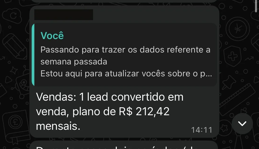 Relatorio semanal: um lead convertido em venda de plano recorrente